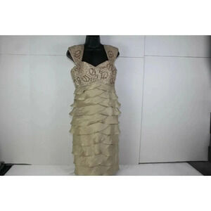 IGNITE EVENINGS By Carol Lin Gold Beaded Desinger Cocktail Dress - Size 6